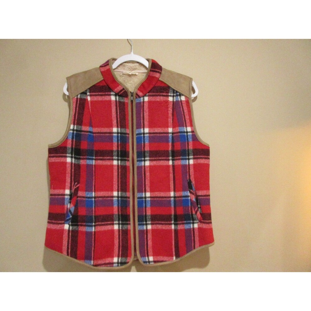 Entro Suede & Flannel Lined Vest Women Lg Red Plaid Antropologie Fall